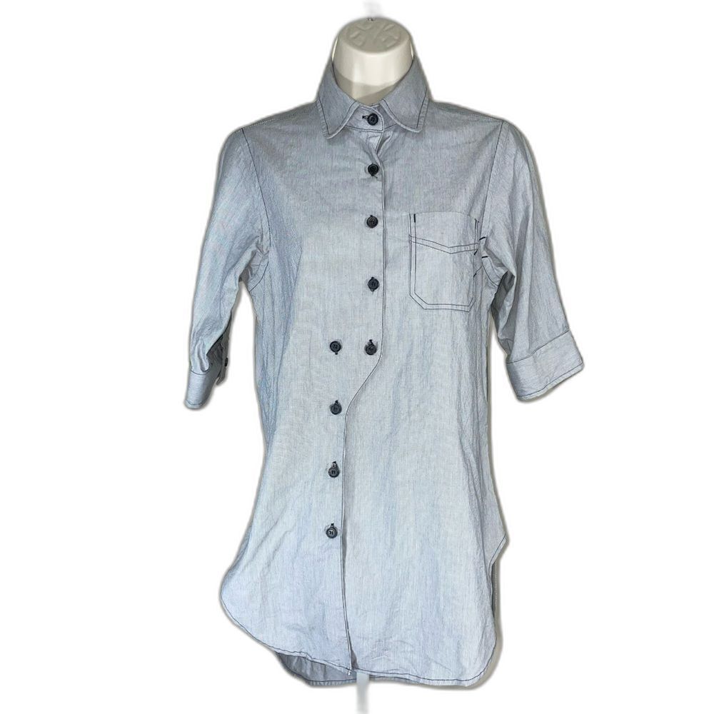 Billy Reid Pinstripe Button Down Grey High Low Longline Shirt W/S LN - Picture 2 of 14
